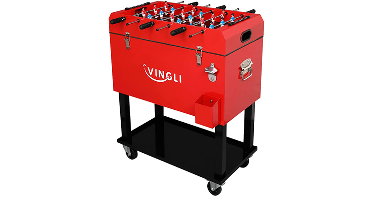 VINGLI 68 Quart Rolling Ice Chest on Wheels with Foosball Table Top