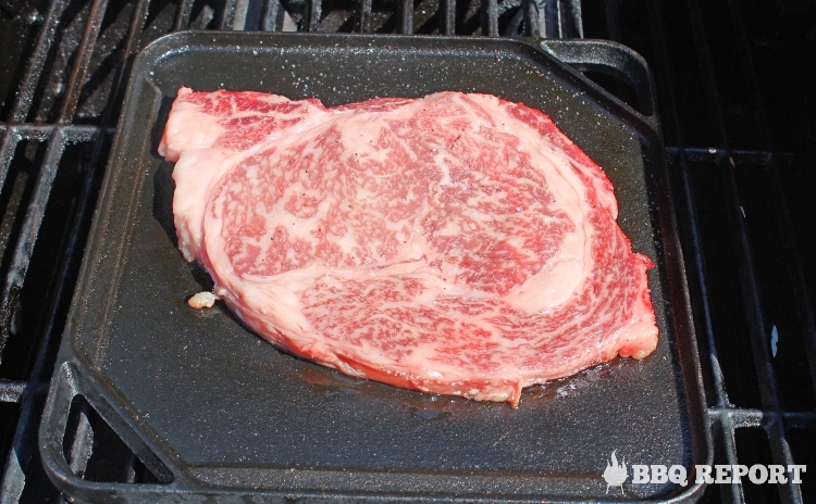 Wagyu steak on griddle top